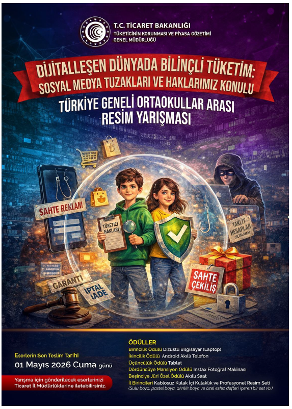 DİJİTALLEŞEN DÜNYADA BİLİNÇLİ TÜKETİM: SOSYAL MEDYA TUZAKLARI VE HAKLARIMIZ” KONULU ORTAOKULLAR ARASI RESİM YARIŞMASI